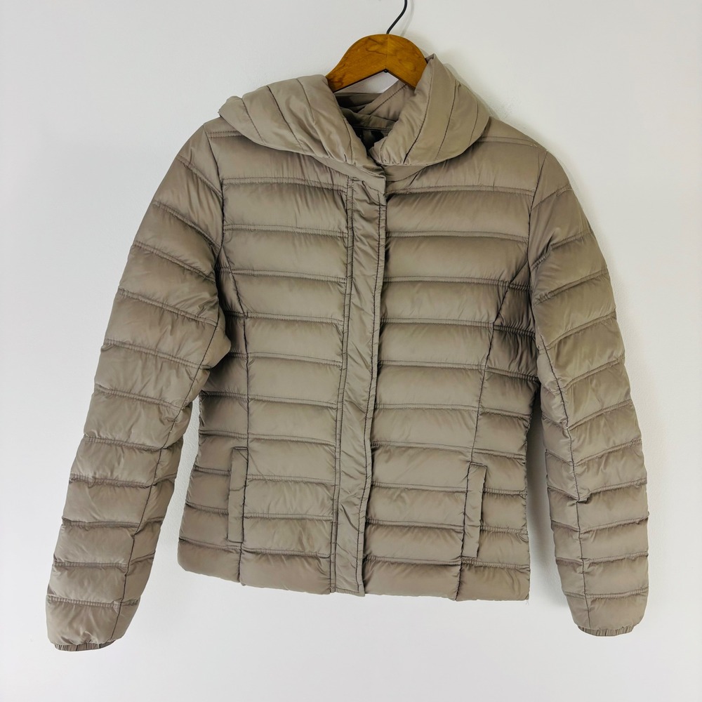 Mango Casual Womens Taupe Beige Quilted Puffer Down Jacket Size XS